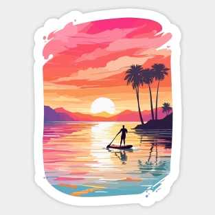 Tropical Sunset Paddle Boarding Sticker